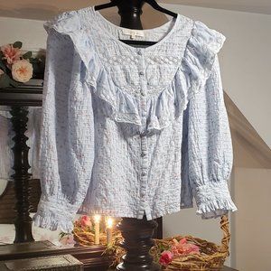 LoveShackFancy Blouse Top Blue Floral
